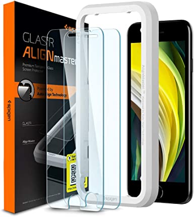 Spigen Tempered Glass Screen Protector [GlasTR AlignMaster] designed for iPhone SE 3 (2022) / iPhone SE 2 (2020) / iPhone 8 / iPhone 7- (2 Pack)