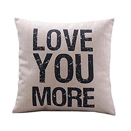 Pillowcase,Ammazona Love you more "Cotton Linen Leaning Cushion Throw Pillow Covers Pillowslip Case