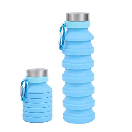 ChukDan Collapsible Silicone Water Bottle for Traveling and Sporting, BPA-Free FDA-Approved Flexible Leak-Proof Foldable Water Bottle with Carabiner, 19oz