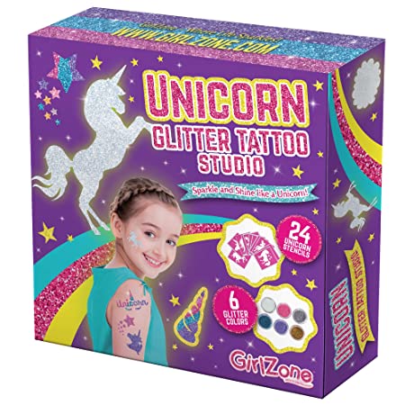 GirlZone: Unicorn Glitter Tattoo Studio, Easy To Use Kids Temporary Sparkle Tattoos, Great Gifts for Girls