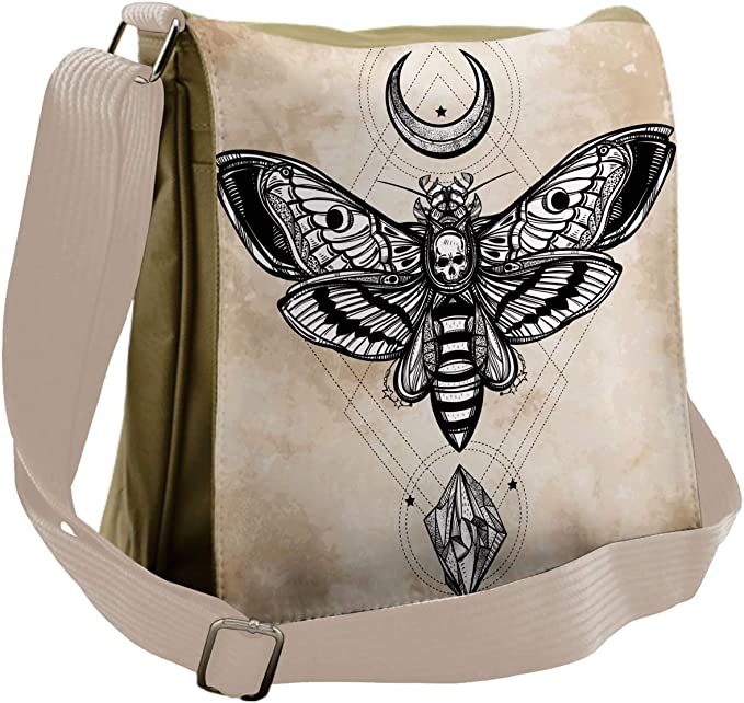 Ambesonne Fantasy Messenger Bag, Hawk Moth Skull Magic, Unisex Cross-body