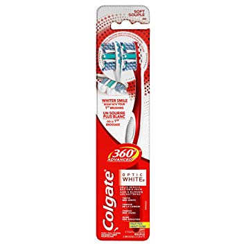 Colgate 360° Advanced Optic White Toothbrush, Soft, 2 Count