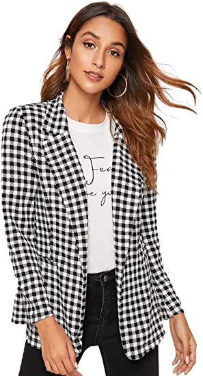 Milumia Women's Vintage Button Long Sleeve Plaid Blazer Jacket Outwear