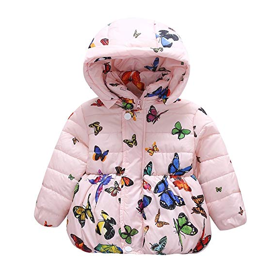 ESHOO Baby Girls Butterfly Print Cotton Coat Parka Down Jacket Snowsuit Winter Outerwear
