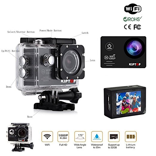 KIPTOP WIFI Novatek 96655 14MP 2 inches LCD 1080P HD 30 Meters Underwater Camera with 2 Improved Batteries and FREE Accessories Time Lapse and Slow Motion Video Recording