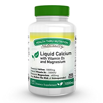 Liquid Calcium and Magnesium with 1000 IU D3, Vitamin K, Non-GMO, Soy-Free (100 Softgels)