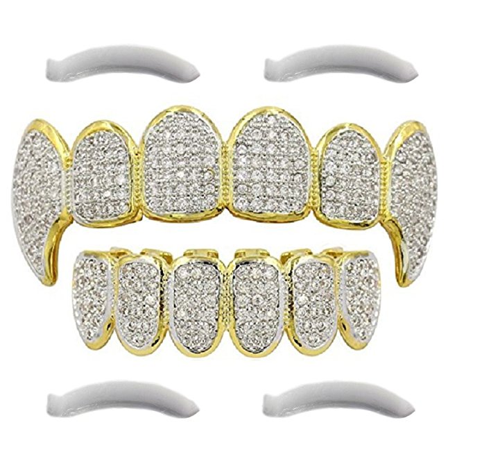 Top Class Jewels 24K Gold Plated Hip Hop Grillz Top And Bottom Grills For Mouth Teeth 2 EXTRA Molding Bars - Every Style