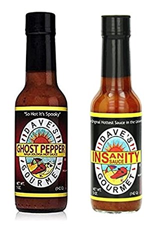 Daves Gourmet Ghost Pepper Jolokia Hot Sauce, & Daves Gourmet Insanity Sauce Hot Sauce (Variety Pack)