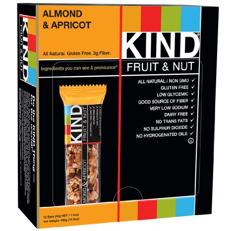 KIND Bars, Almond & Apricot, Gluten Free, 1.4 Ounce Bars, 12 Count