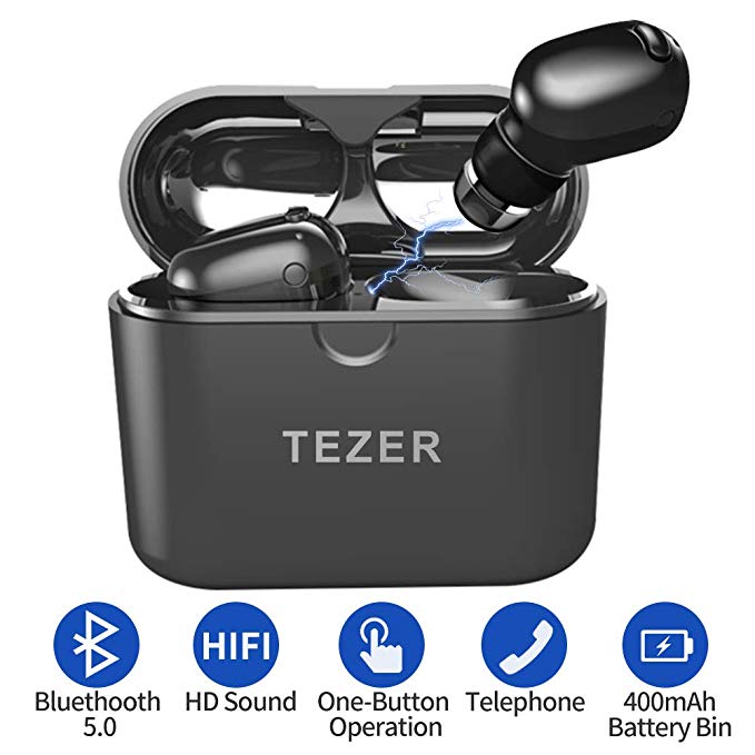 READ Upgraded 2019 True Wireless Bluetooth Earbuds, Bluetooth 5.0 Auto Pairing Truly in-Ear Earphones with Mic Charging Case Mini Stereo Earbuds Compatible iOS Android (Black)