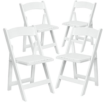 Flash Furniture 4 Pk. HERCULES Series White Wood Folding Chair with Vinyl Padded Seat