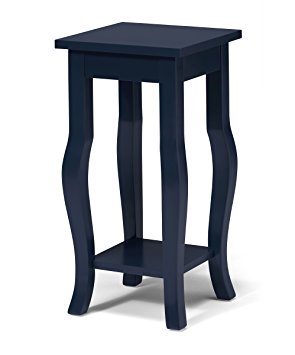 Kate and Laurel Lillian Wood Pedestal End Table Curved Legs with Shelf, Navy Blue