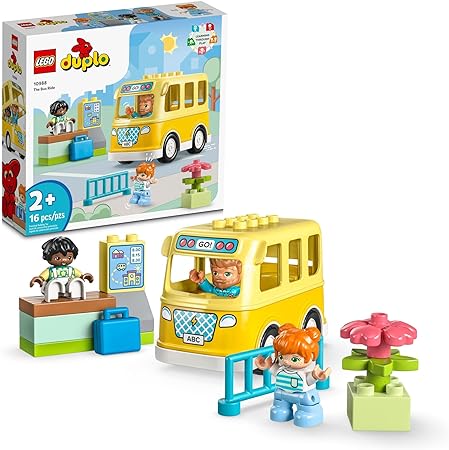 LEGO DUPLO Town Bus Ride 10988 Educational STEM Building Toy Set for Preschool Kids, Boys, Girls Ages 2 , Hands on Learning About Catching The Bus to Day Care and Making Friends