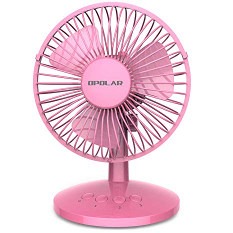 OPOLAR First Oscillating Mini Fan, AA Battery (not Included) Operated or USB Powered, Portable Table Fan, 3 Speeds, Adjustable Head, Enhanced Airflow and Low Noise, Personal Office Fan for Home-Pink