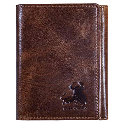 Bull Guard RFID Genuine Leather Trifold Wallets for Men ID Window, Secret Pocket