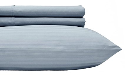 Royal's Stripe Blue 800 Thread Count 4pc Queen Bed Sheet Set 100% Cotton, Sateen Stripe, Deep Pocket