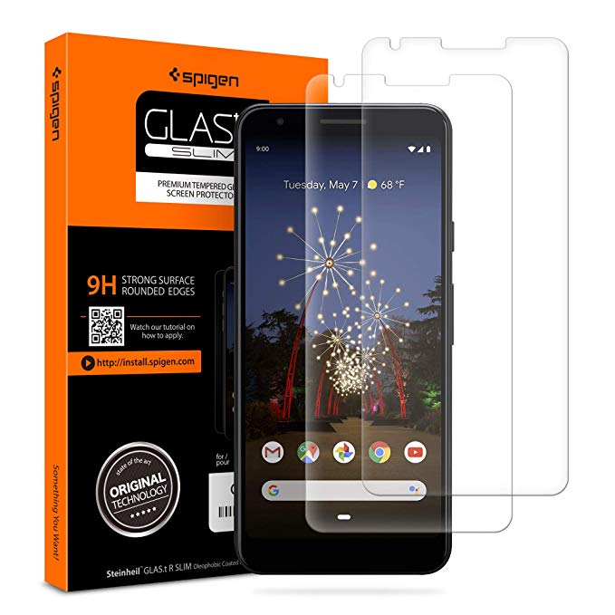 Spigen, 2Pack, Google Pixel 3A XL Screen Protector, Glas.tR SLIM, 9H Tempered Glass, Case Friendly, High Responsiveness, Bubble-free, Anti-scratch, Anti-fingerprint (F22GL26443)