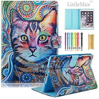 iPad Mini Case - LittleMax(TM) Synthetic Leather Auto Wake/Sleep Stand Case [Card Holder] Flip Folio Wallet Case Cover for iPad Mini 3/2/1 [Free Cleaning Cloth,Stylus Pen]--03 Lovely Cat