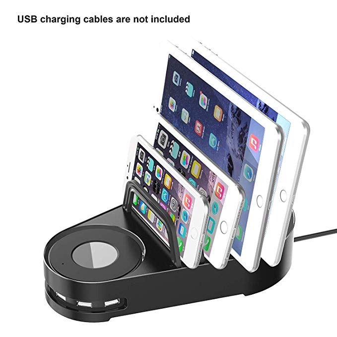 Vogek 6-Port USB Charger with 5 Slots Charging Stand Dock Multi Device Organizer for Smartphones & Tablets - Black