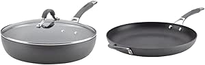 Circulon Radiance Deep Hard Anodized Nonstick Frying Pan - 12 Inch, Gray & 83906 Radiance Hard Anodized Nonstick Frying Pan with Helper Handle - 14 Inch, Gray