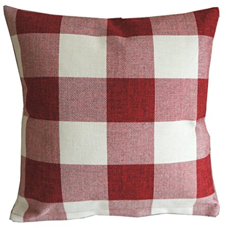 Red White Checkers Plaids Throw Pillow Case Sham Decor Cushion Covers Square 18x18 Inch Linen by Leaveland