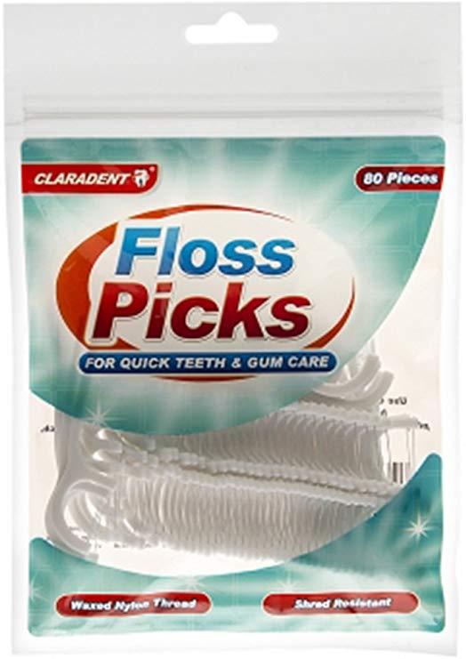 Claradent 80 Floss Picks Waxed Nylon Thread Shred Resistant Dental Flosser