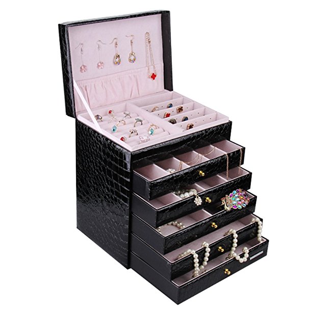 Extra Large Jewelry box Cabinet Armoire Bracelet Necklace Storage Case ZG209 (Black)