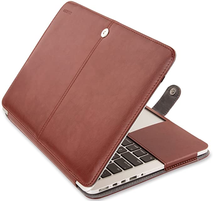 MOSISO Compatible with MacBook Pro Retina 13 inch Case A1502 A1425 2015-2012 Release, Premium PU Leather Book Folio Protective Stand Cover Sleeve, Brown