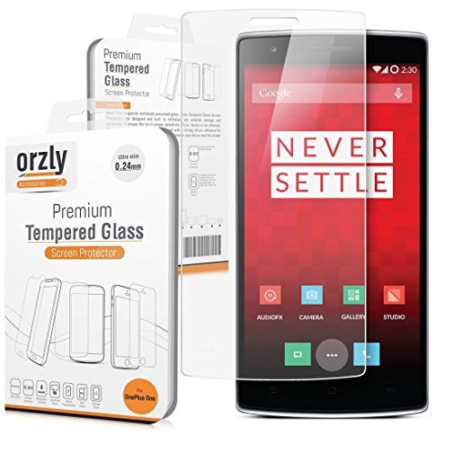 Orzly® - OnePlus ONE Premium Tempered Glass 0.24mm Protective Screen Protector for the Original Premier Launch Model of SmartPhone called 'ONE' by ONE PLUS (Alias: New 2014 Release Version / First Ever Flagship Model of Smart Phone released by 'ONE PLUS' known as the 'ONE' / etc.)