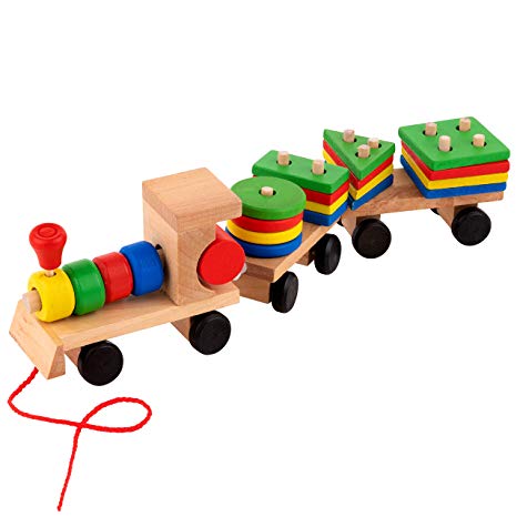 Toy To Enjoy Wooden Stacking Toy Train with Shape Sorter & Stacking Blocks – Train Pull Toy for Toddlers & Kids - Good for Autistic Children - Montessori Sorting Preschool Educational Toys