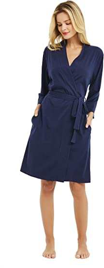 IZZY   TOBY Women's Lightweight Kimono Robe Soft Cotton Maternity Bathrobe Pocket Longsleeve Lady Loungewear S-XL