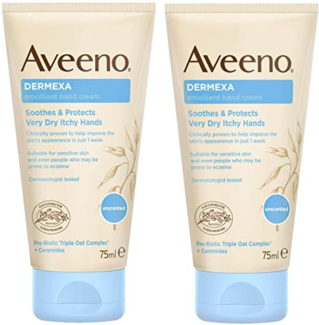 Aveeno Dermexa Emolient Hand Cream For Dry Itchy Hands 75ml 2 Pack
