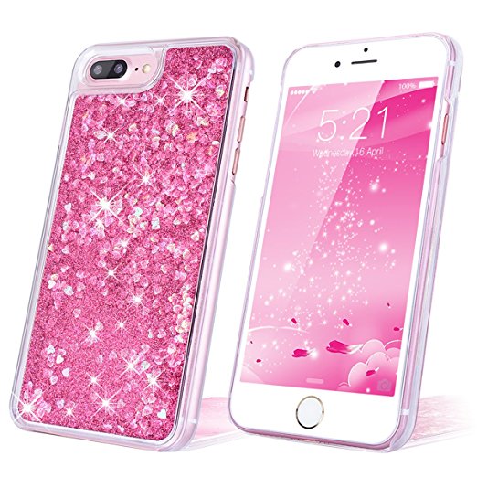 iPhone 7 Plus Case, SmartLegend Sparkle Flowing Liquid Glitter 3D Bling PC Hard Shell Protective Slim Case Cover for iPhone 7 Plus - Rose Gold