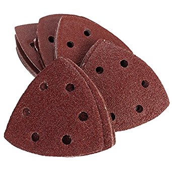 KINGSO 50 Pack Triangle Sanding Discs Sandpaper Hook and Loop Pads 40/60/80/120/180 Assorted Grits 6-Hole
