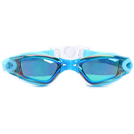 HETH Swim Goggles, No Leaking Anti Fog Dive Mask with UV Protection Mirrored Clear Lenses for Kids Men Women