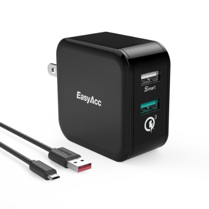 [Quick Charge 3.0] EasyAcc 30W Wall Charger 2-Port Smart Adapter for HTC 10 One A9, LG G5, General Mobile GM5 ,iPhone 6s, 6 Plus, iPad Pro / Air / Mini, Galaxy S7 S6 Edge and More