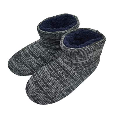 Knit Rock Wool Warm Men Indoor Pull on Cozy Memory Foam Slipper Boots Soft Rubber Sole