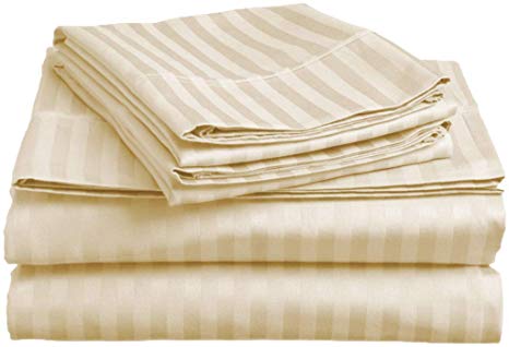 Lux Decor Collection Bed Sheet Set - Brushed Microfiber 1800 Bedding - Wrinkle, Stain and Fade Resistant - Hypoallergenic - 4 Piece (King, Striped Vanilla)
