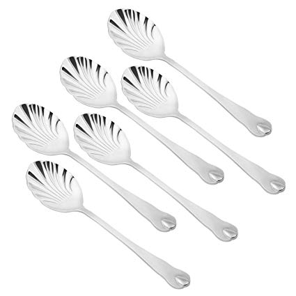 TRUSBER Stainless Steel Teaspoons, Vintage Shell Shape Stir Spoons for Coffee, Espresso, Cappuccino, Desserts, Sugar, Demitasse, Afternoon Tea, Kitchen and Bar, Small, Silver (Pack of 6)