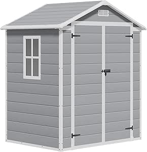 Greesum Outdoor Storage Shed 6X4FT All-Weather Resin Tool Room with Floor for Garden,Backyard,Pool Tool, Light Grey