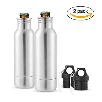 Bottle Insulator,Beer Bottle Cooler,2 Pack 12 oz Stainless Steel Beer Bottle Insulator,Beer Bottle Holder and Insulator with Bottle Opener to Keep Cold and Warm