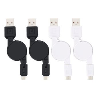 Micro USB Retractable Cable, BestElec Premium 4-Pack High Speed 2.5ft USB 2.0 A Male to Micro B Sync & Charge Cable for Android, Samsung, HTC and More (White, Black)