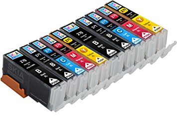 Skia Pixma MG5720, MG6820, MG6821, TS5020, TS6020 Compatible Ink Cartridges. 2 Pigment Black, 2 Black, 2 Cyan, 2 Magenta, 2 Yellow. (10 Pack)