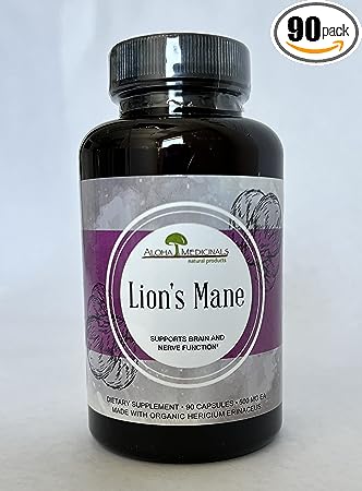 Aloha Medicinals Lion’s Mane, Certified Organic Mushroom Supplement,Supports Memory and Concentration, Pack of 1, 90 Capsules Each