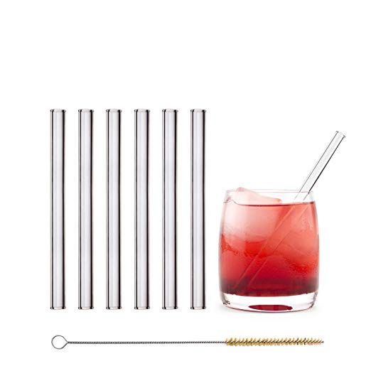 HALM  Glass Straws - 6 Reusable Drinking Straws   Plastic-Free Cleaning Brush - Made in Germany - Dishwasher Safe - Eco-Friendly - 15 cm (6 in) x 0.9 cm - Straight - Perfect for Smoothies, Cocktails