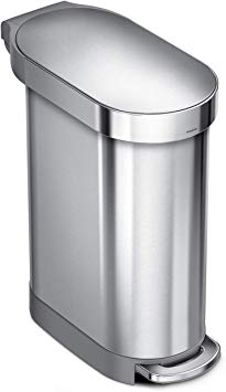 simplehuman 45 Liter / 12 Gallon Stainless Steel Slim Kitchen Step Can with Liner Rim, Brushed Stainless Steel