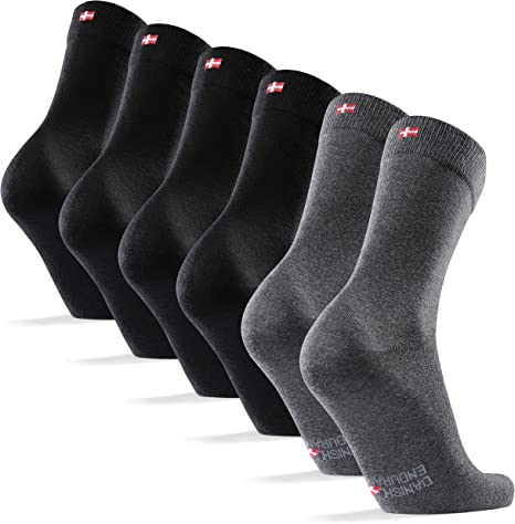 DANISH ENDURANCE 6 Pares Calcetines de Algodón, para Hombre y Mujer, Algodón Certificado Oeko-Tex, Calcetines Clásicos de Vestir