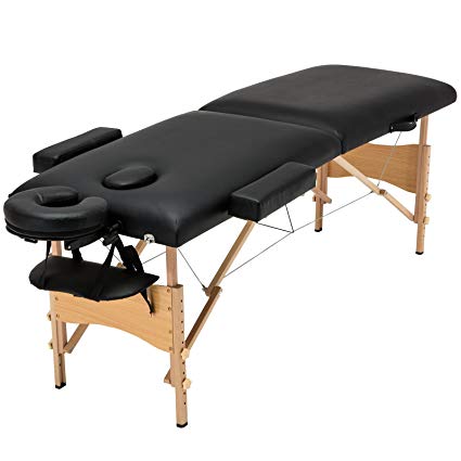 Uenjoy Folding Massage Table 84'' Professional Massage Bed With Free Carrying Bag 2 Fold,Black