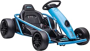 Aosom 24V 8.1 MPH Electric Go Kart, Drifting Car Battery Powered Ride on Toy Outdoor with Slow Start, Music, Horn Honking and Safety Belt, for 8-12 Years Old, Blue