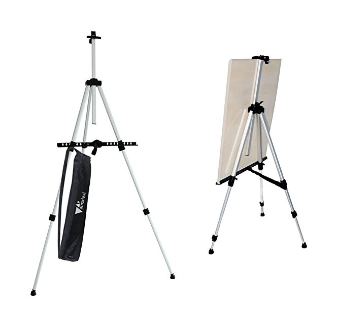 Amzdeal Easels Stand, Collapsible 52-162cm Aluminum Artist Easels Tripod for Outdoor Sketching, Painting Display with Carry Bag (silver)